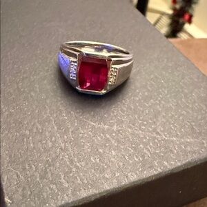 Radiant Silver Ring with Ruby Red Stone